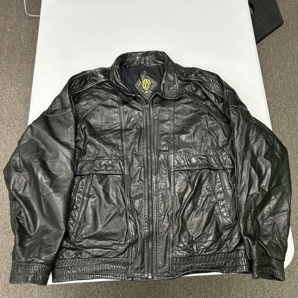 Altitude Leather Bomber Jacket Mens Medium Black Vintage Full Zip Pockets Korea